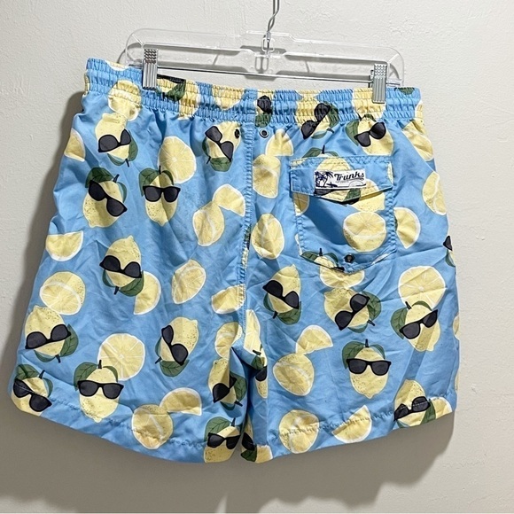 TRUNKS SURF & SWIM Men’s Blue Novelty Lemon Print Mesh Lined Swim Trunks Size XL - Picture 2 of 6